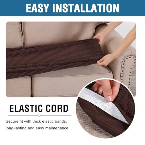 Super Stretch Individual Seat Cushion Covers Sofa Covers Couch Cushion Covers Slipcover Sets Thick Jacquard Textured Twill Fabric (Chocolate / 1 Cushion Chair)