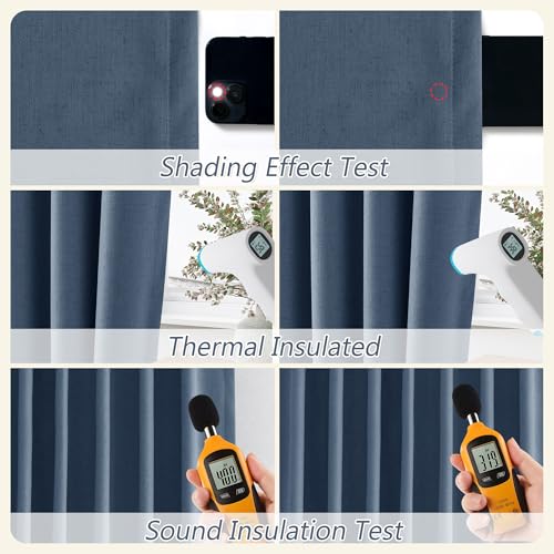 100% Blackout Curtains 84 Inch Length 2 Panels Set for Living Room Bedroom Back Tab Thermal Insulated Black Out Linen Drapes Room Darkening Window Curtains 84 Inches Long (Denim Blue / 52"W x 84"L (Pack of 2))