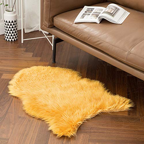 Luxury Super Soft Fluffy Area Rug Faux Fur Sheepskin Rug Decorative Plush Shaggy Carpet for Bedside Sofa Floor Nursery Fall Decor 2 x 3 Feet (2' x 3' (Sheepskin) / Orange Yellow)