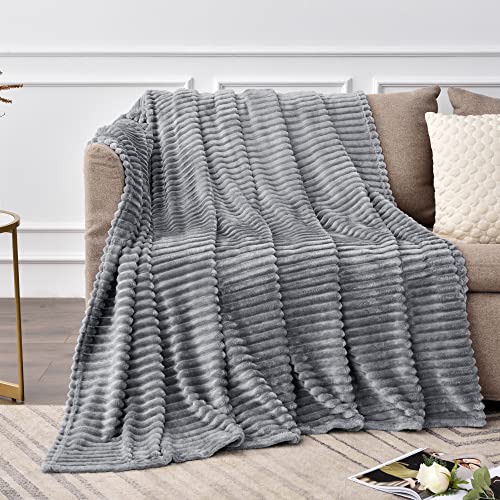 3D Ribbed Jacquard Grey Fleece Throw Blanket for Couch (Grey / Throw XL(50"x70"))