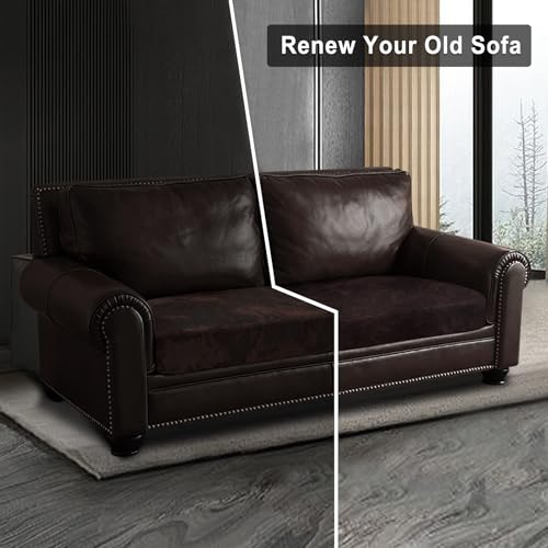 Leather Look Couch Cushion Covers Sofa Seat Slipcovers Sets Couches Furniture Protector for Sectional Armchair Loveseat Pets Kids Stretch Spandex Fabric (1 Cushion Loveseat / Chocolate)