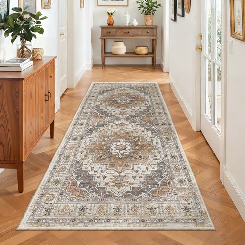 Washable Runner Rug 3x6 Runners for Hallways Non Slip (Turmeric/Grey / 3' x 6' (Runner))