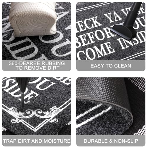 Front Door Indoor Outdoor Entrance Doormat Grey Rubber Welcome Door Mat Come Inside This House Doormat Anti Slip Easy to Clean Corridor Patio Entry Mat 28" x 18" (1'6" x 2'4" (Rectangular) / Come Inside-gray)