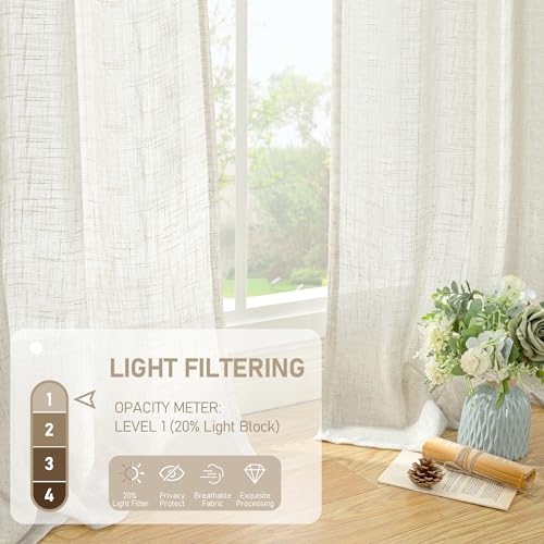 Ivory 90 Inches Long Linen Semi Sheer Curtains for Living Room (Natural / 52"W x 90"L (Pack of 2))