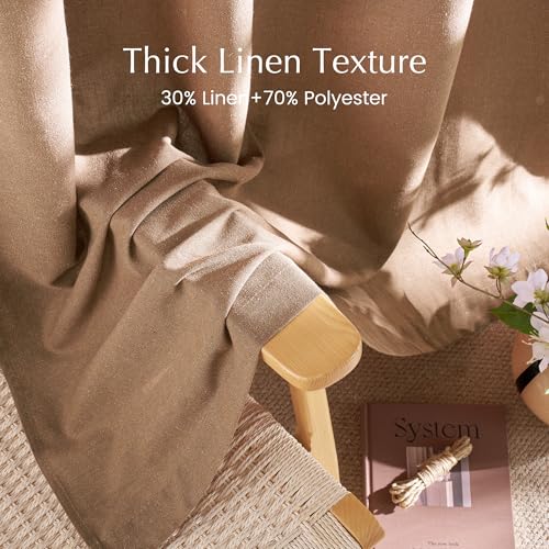 Linen Gold Brown Curtains for Living Room (Gold Brown / 55"W x 96"L (Pack of 2))