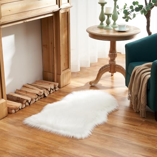 Ultra Soft Fluffy Shaggy Area Rug Faux Fur Rug Chair Cover Seat Pad Fuzzy Area Rug for Bedroom Floor Sofa Living Room (White / 2' x 3' (Sheepskin))