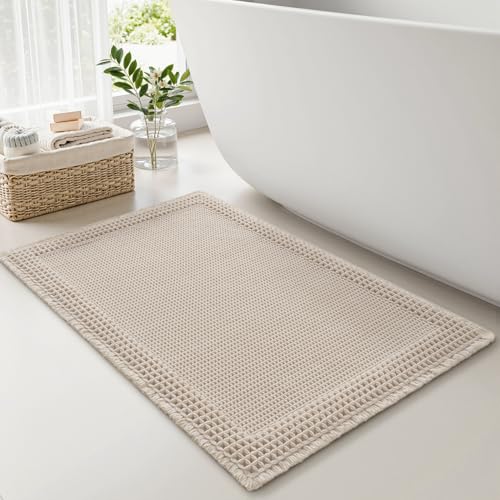 Waffle Bath Mat for Bathroom Non Slip Bathroom Rugs 17x24 Pale Beige (Pale Beige / 17" X 24")