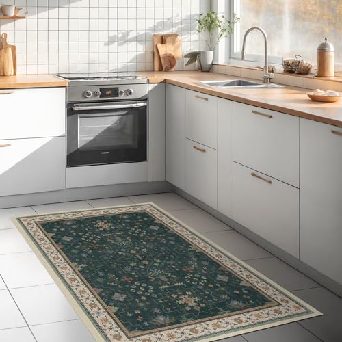 Dark Green Oushak 3x6 Kitchen Rug (3' x 6' (Rectangular) / Dark Green)