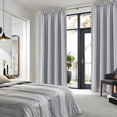 Wide Blackout Curtains for Living Room 60 x 84 Inch Long 2 Panels (Silver Grey / 60"W x 84"L (Pack of 2))