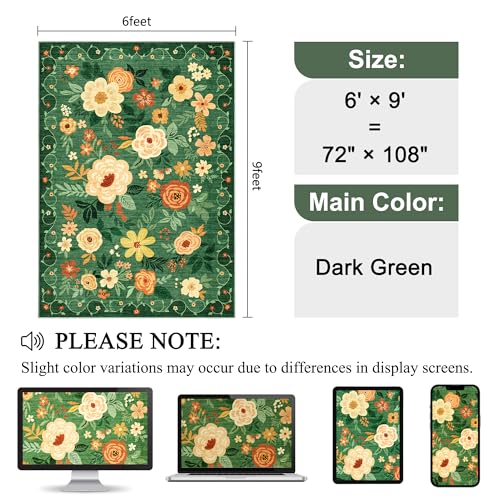 6x9 Area Rugs (Dark Green / 6' x 9' (Rectangular))