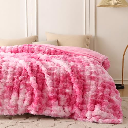 Soft Bubble Faux Fur Throw Blanket (Tie-dye Pink / 50“x60”)