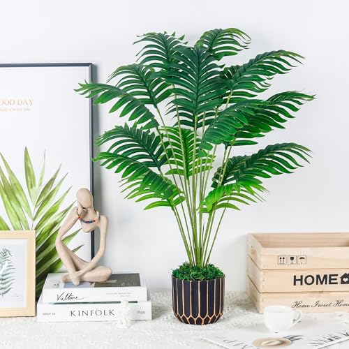 28" Fake Palm Tree in Black Gold Pot for Living Room Decor (28"-Palm)