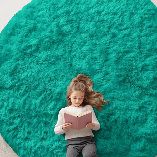 Teal Green Round Rugs for Bedroom (9 Ft Round / Teal Green)