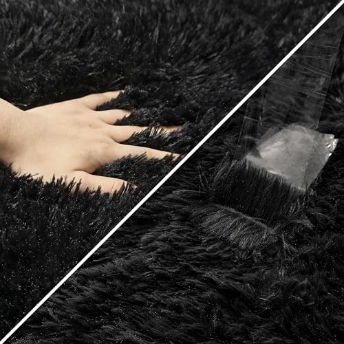 2x8 Bedside Area Rugs for Bedroom Soft Fluffy Shag Black Rug for Hallway Non (Black / 2' x 8' (Runner))