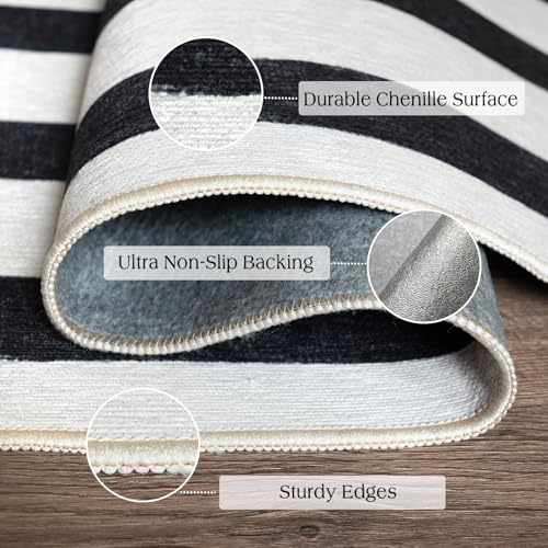 Front Door Mat Indoor Entrance (Striped - Black / Cream / 2' x 4'3" (Rectangular))