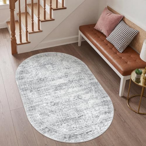 3x5 Oval Rug for Bedroom (Grey/Ivory / 3' x 5' (Oval))