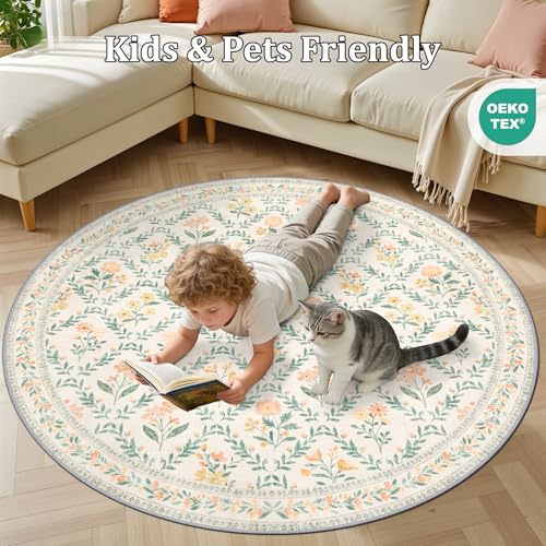 Round Area Rug Living Room (Beige/Multi / 4' (Round))