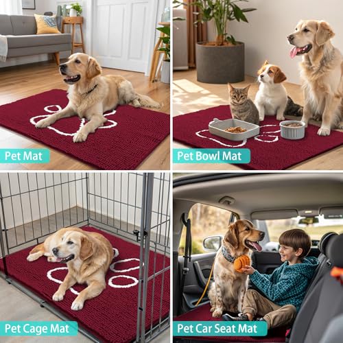 Dog Door Mat for Muddy Paws (30"X20" / Burgundy and White)