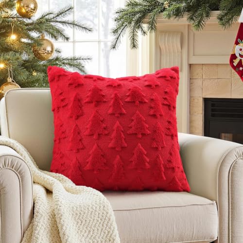Red Xmas Tree Faux Fur Throw Pillow Covers 12x20 Set of 2 (Red Tree / 20" x 12" (Pack of 2))