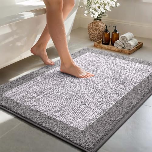 48x32 Bathroom Rugs Non Slip Washable (Light Grey / 2'8" x 4' (Rectangular))