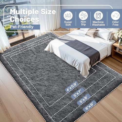 4x9 Area Rugs for Living Room Bedroom (4x9 Ft / Grey)