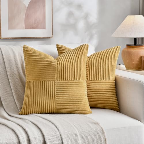 2 Packs Mustard Yellow Samll Decorative Throw Pillow Covers 14x14 Inch with for Couch Bed Sofa (Mustard Yellow / 14" x 14" (Pack of 2))