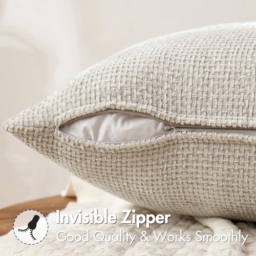 Decorative Couch Throw Pillow Covers 16x16 Inch Neutral Beige 2 Pack (16" x 16" (Pack of 2) / Beige)