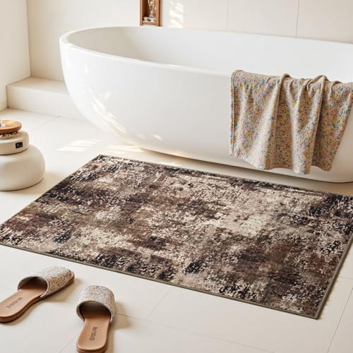 Entrance Rugs Indoor 2x3 Brown Entry Rug Washable Abstract Coffee Small Area Rug Non (Brown / 2' x 3' (Rectangular))