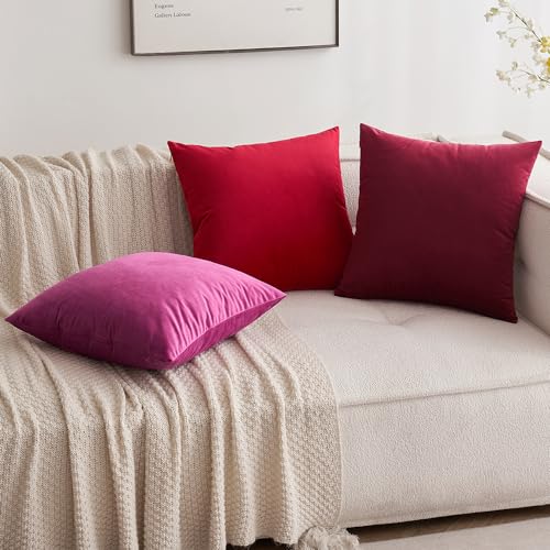 Velvet ChristmasThrow Pillow Covers 18x18 Inch Pack of 2 Wine Red (18" x 18" (Pack of 2) / Wine Red)