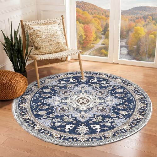Soft Area Rugs 3' (3' (Round) / Blue & Gold)