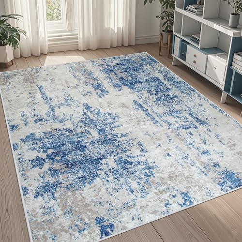 5x7 Area Rugs for Living Room Washable Bedroom Dining Room Blue Grey White (Blue Grey/White / 5' x 7' (Rectangular))