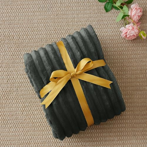 Ribbed Fleece Throw Blanket for Couch (Charcoal Grey / Throw(50"x60"))