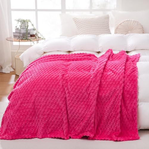 Hot Pink Throw Blanket 60"×80" Fuzzy 3D Jacquard Decorative (Hot Pink / 60"×80”)