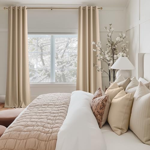 Beige Room Darkening Curtains 45 Inches Long 2 Panels for Living Room (Biscotti Beige / 40"W x 45"L (Pack of 2))