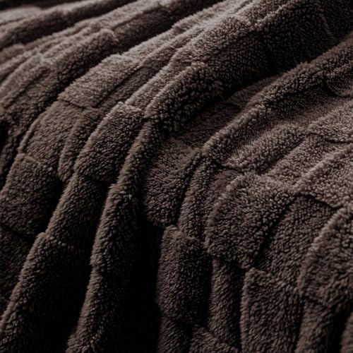 3D Checkered Fleece Queen Blanket for Bed (Coffee / Queen (90"x90"))