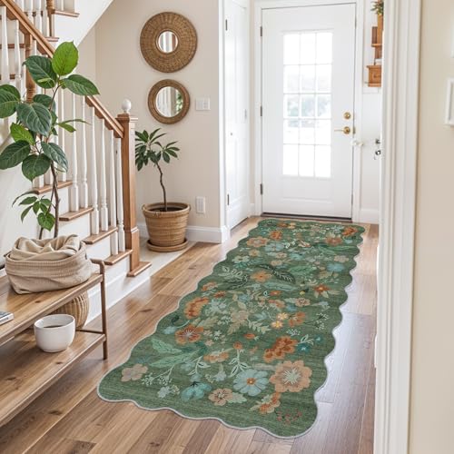 Hallway 3x6 Washable Runner Rug (3' x 6' (Rectangular) / Green/Floral)