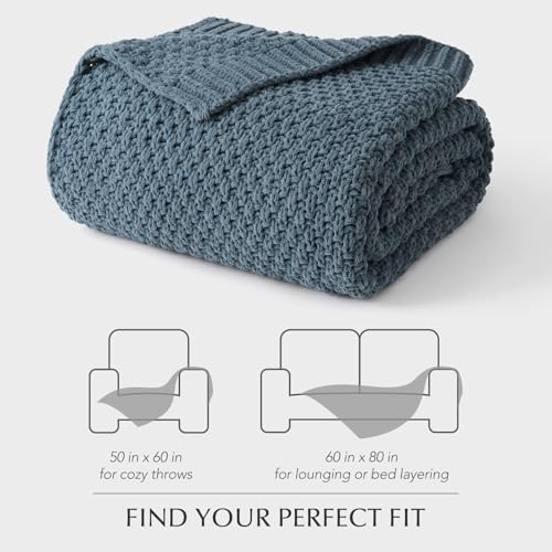 HOME Chunky Chenille Knit Throw Blanket (Stormy Blue / 50" X 60")