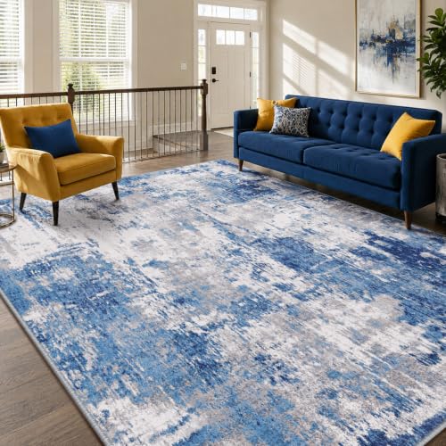Washable 9'x12' Abstract Area Rug for Living Room Blue Gray (Blue/Gray / 9' x 12' (Rectangular))