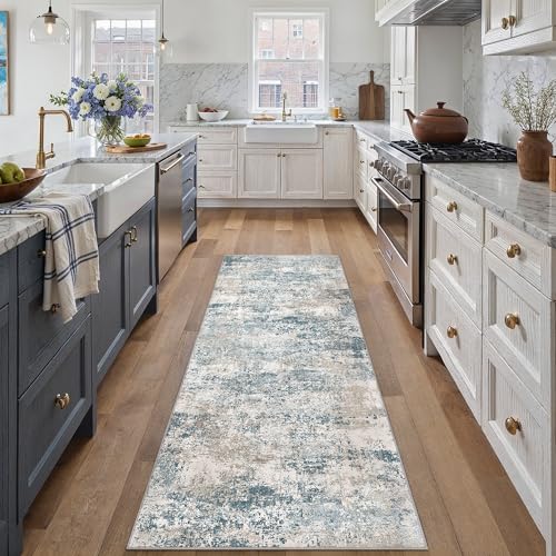 Blue Runner Rug 2x6 Modern Abstract (Abstract Blue / 2' x 6' (Runner))