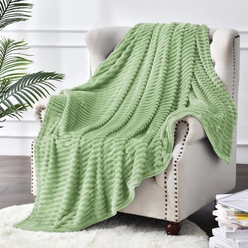 3D Ribbed Apple Green Fleece Twin Blanket for Couch (Apple Green / Twin(60"x80"))