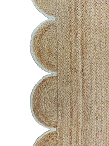 Scalloped Natural Jute Area Rug (2'6"x16' (Runner) / Off White)