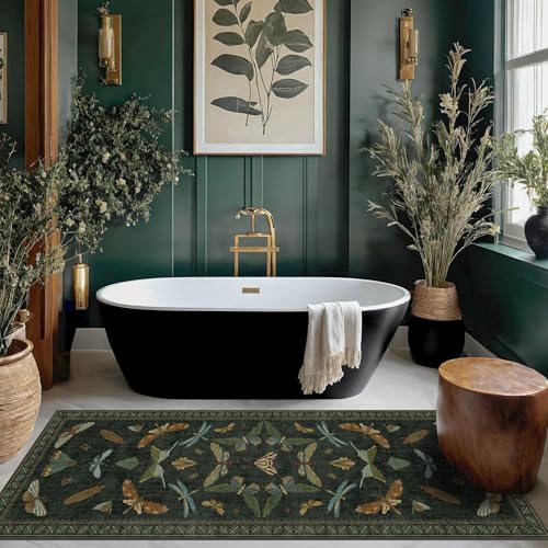 Washable Insect 2x6 Runner Rug for Hallway (2' x 6' (Runner) / Dark Green)