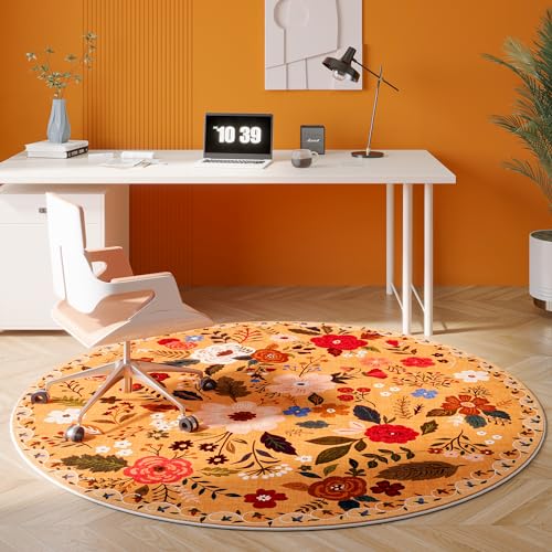 Round Area Rug 4ft Washable (Yellow Orange / 4' (Round))
