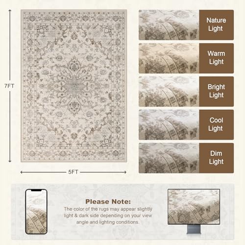 5x7 Area Rugs Living Room (Brown Beige / 5' x 7' (Rectangular))