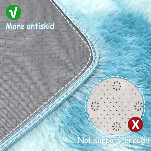 Tie Dyed Sky Blue 2x8 Machine Washable Runner Rugs for Hallway Soft Fluffy Shaggy Bedside Rugs for Bedroom Living Room Indoor Floor Carpet for Kids Girls and Boys Nursery Rooms Home Decor Aesthetic (Tie-dyed Sky Blue / 2' x 8' (Runner))