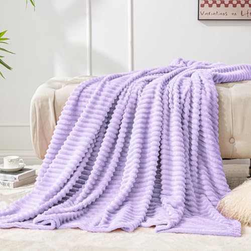 3D Ribbed Pastel Lilac Fleece Twin Blanket for Couch (Pastel Lilac / Twin(60"x80"))