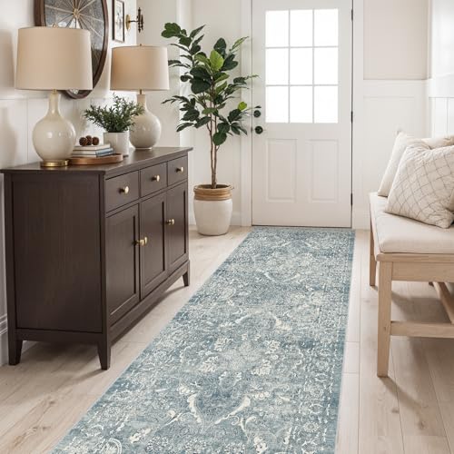 2'6"x8 Washable Runner Rug (Blue / 2'6" x 8' (Runner))