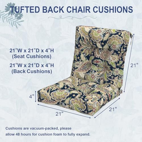 Outdoor Back Chair Cushions (42"x21"x4" / Paisley Sapphire Blue)