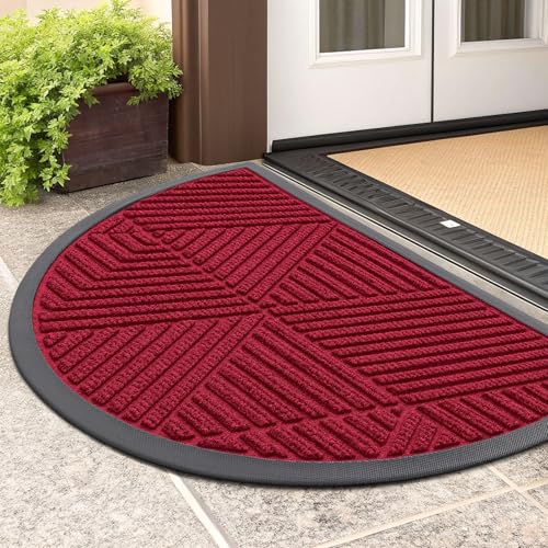 Half Circle Front Door Mat Outside Entrance (Wine Red / 29.5" X 17")