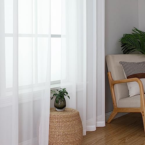 Sheer White Curtains 96 Inches Long (White / 42"W x 96"L (Pack of 2))